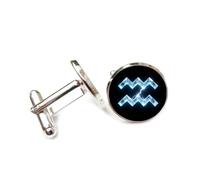 Cufflinks, Unique Lightning Symbol Transparency Crystal, Aquarius Twelve Zodiac Signs, Personalized Cuff Buckle, Shirt Accessory Gift For Accountant Boss Business Wedding Prom Formal Occasion