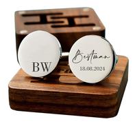 Cufflinks with Engraved Wood Box - Personalised Groomsmen Groom Best Man Cufflinks Gifts Wedding Favors, One Size, Stainless Steel, no gemstone, One Size, Stainless Steel, no gemstone