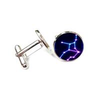 Cufflinks, Zodiac Scan Line Star Pattern Cyber Neon Design, Virgo Twelve Zodiac Signs, Personalized Luck Cuff Buckle, Shirt Accessory Gift For Accountant Boss Business Wedding Prom