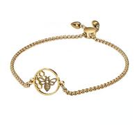 cuffsecret Bee Honey Stainless Steel Adjustable Bracelet for Women, Golden Tone Honeycomb Bee Nature Inspired Charm