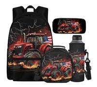 Cugasmaru American Flag Truck Backpack for Girls 10-12 4th 5th 6th Grade Elementary School Bag with Water Bottle Holder Tween Teens Girl Kids Pencil Case for Boys Gifts Back to School Supplies