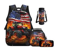 Cugasmaru American Flag Truck Backpack Patriotic USA School School Bags for Boys Girls School Bags with Lunch Box Computer Backpacks Book Bag Travel Hiking Camping Daypack