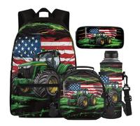 Cugasmaru American Truck Backpack and Lunch Box Set USA Flag Backpack for Kids Back to School Large Capacity Girls Backpacks Ages 8-10 Schoolbag Sets for 2nd 3rd 4th 5th 6th Grade Student
