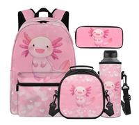 Cugasmaru Axolotl Backpack for Elementary Girls Backpacks Ages 10-12 Bookbag with Lunch Box and Water Bottle Pink 17 inch Little Girl Backpack Kawaii School Bag for Kids 4th Grade Student