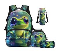 Cugasmaru Backpack for School Kids Boys 4-7 Frog Bookbag with Lunchbox Kawaii Little Girl Backpack and Lunch Box Set Suitable to 1st 2nd 3rd Grade