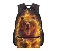 Cugasmaru Bear Fire School Bags for Boys Lightweight Multipocket Schoolbook Bag for Campfire Night Hiking Brave Cute Animal Print for Toddlers Outdoor Kids