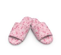 Cugasmaru Breast Cancer Slippers Open Toes for Women Support Awareness Plush Slides Soft Machine Washable Cozy for Home And Spa Pink Ribbon Size 12