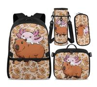 Cugasmaru Capybara Backpack and Lunch Box for Girls Backpacks Ages 4-6 Toddler Axolotl Backpacks with Lunch Box and Water Bottle 17inch Little Girl Kawaii School Bag for Kids 1st 2nd Student