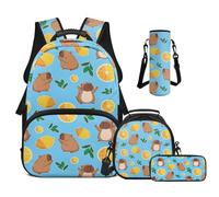 Cugasmaru Capybara Backpack for Kids School Bag 4-in-1 Bookbag Set with Lunch Box Pencil Case Water Bottle Sleeve for Pre-Teen Girls Boys Schoolbag Elementary Preschool Bookbag Satchel