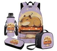 Cugasmaru Capybara Backpack for School Girls 4th Grade Mushroom Backpacks with Lunch Box Cute Backpack for Kids Girl Bookbags 17 inch Kids Back Pack for School Large Capacity 4 Pcs