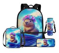 Cugasmaru Cartoon Capybara Backpack for School Girls Age 10 Lightweight Bags for Outdoor Travel 17 inch 4 Piece Kawaii School Supplies