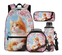 Cugasmaru Cat Backpack for School Girls Backpacks Ages 8-10 Bookbag with Lunch Box and Water Bottle Purple 17 inch Tween Girl Backpack Kawaii School Bag for Kids 4th Grade Student