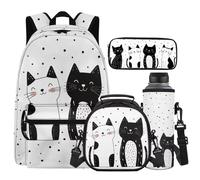 Cugasmaru Cat Backpack for School Girls School Bags Kawaii Backpack Set for Girls Cute Rose Bookbag with Lunch Box Large Capacity Mesh Back Pack for 1st 2nd 3rd 4th 5th 6th Grade Elementary Kids