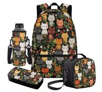 Cugasmaru Cat Backpacks for 5th Grade Girls Cute Bookbag with Lunch Box and Water Bottle 17 inch School Bag Set for Kids Large Capacity Bookbag Heavy Duty Back to School Backpacks for Girls
