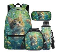 Cugasmaru Cat Fish Backpack for Girls School Bag with Lunch Bag Set Cute Animal Kids Bookbag for Boys 6-8 Lightweight 4 Pieces Bookbag Set for Elementary School Kids Travel Rucksack