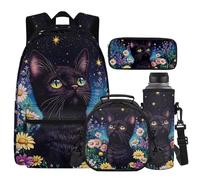 Cugasmaru Cat Flower Backpack for Girls 8-10 Kawaii Girl Backpack with Lunch Box for School Kids Lightweight 17 inch Bookbag Elementary Preschool Bag Packs Back to School Supplies Back Packs