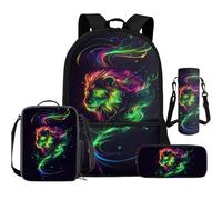Cugasmaru Cheetah School Bags for School Girls 4th Grade Cool The African Lion Backpacks with Lunch Box Ligthweight School Bags for Kids Girl Rucksacks 17 inch 4 Pcs