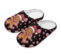 Cugasmaru Christmas Cookie Slippers Gingerbread Man Shoes for Women Ladies House Slippers Fluffy Cozy Indoor Home Footwear for Adults Women Bedroom Hotel Warm Plush Machine Washable
