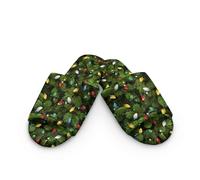 Cugasmaru Christmas Light Open Toe Slippers for Women Humorous Holiday Plush Slides Funny Shoes Size 9 Machine Washable for Christmas Party Cute Decor