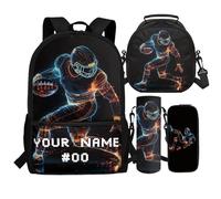 Cugasmaru Custom Kids Backpack for Boys Personalised School Backpacks with Kid's Lunch Box Rugby Sport Backpack for Primary School Students Travel Bookbag