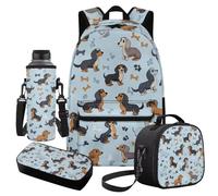 Cugasmaru Dachshund Backpack and Lunch Box Set Boys 4-6/6-8/8-10 Kids Bookabags for 4th Grade Girls Elementary School Back Pack with Lunch Bag Pencil Case Middle Student Book Bag Set Schoolbag