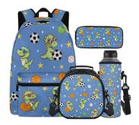 Cugasmaru Dinosaur Backpack for School Boys Kawaii Backpack Set Cartoon Bookbag with Lunch Box and Water Bottle for Boys 17 inch Soccer School Bag for Kindergarten Elementary 2nd Grade Daypack