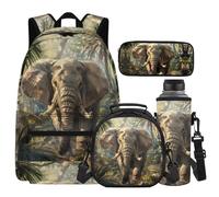 Cugasmaru Elephant Backpack for School Girls 5th Grade 17 inch Bookbag with Lunch Box Large Capacity Book Bag for Kids Backpack Elementary Back to School Supplies