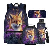 Cugasmaru Fox Flower Backpack for Girls 10-12 4th 5th 6th Grade Elementary School Bag with Water Bottle Holder Tween Teens Girl Kids Pencil Case for Boys Gifts Back to School Supplies