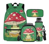 Cugasmaru Frog Mushroom Backpack with Lunch Box for Girls Backpack for School Boys Backpacks Ages 8-10 Preppy Back to School Gifts Large Capacity Schoolbag for Primary 4th Grade Daypack