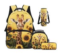 Cugasmaru Giraffe Sunflower Backpack for Girls 10-12 4th 5th 6th Grade Elementary School Bag with Water Bottle Holder Tween Teens Girl Kids Pencil Case for Boys Gifts Back to School Supplies