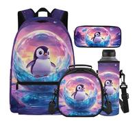 Cugasmaru Girls Backpack 10-12 Years Old Girl Backpack and Lunch Box Set Cute Penguin Bookbag for Girl Elementary Kindergarten Lightweight Kawaii 4 in 1 Set Kids Back Pack Travel Knapsack Daypack