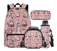Cugasmaru Girls Backpack 10-12 Years Old with Lunch Box Cat Pink School Bags for Boys Teens Book Bags for Kids Schoolbag for 1st 2nd 3rd 4th 5th Grade 3 PCS Set