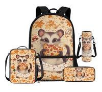 Cugasmaru Girls School Bag Sets for Kids with Lunch Box and Water Bottle 17 inch Kawaii Backpack Opossum Pizza Bags for Little/Big Kid