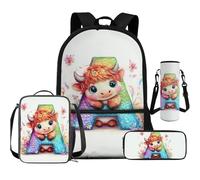 Cugasmaru Highland Cow Gifts for Girl Backpack and Lunch Box Set Age 5-7 Lightweight Matching Backpack Water Bottle and Lunchbox Toddler Little Girl Daycare Bags