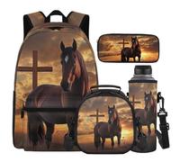 Cugasmaru Horse Backpack with Lunch Box for Girls Backpack for School Boys Backpacks Ages 8-10 Preppy Back to School Gifts Large Capacity Schoolbag for Primary 4th Grade Daypack