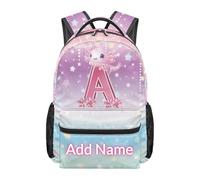 Cugasmaru Kids Backpack for School,Personalised Axolotl Backpacks for Girls Custom Initial Name Bookbag for Elementary Middle School, 17 Inch Cute Customized Monogram Bookbags
