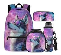 Cugasmaru Kids Backpacks for Girls with Lunch Box Wolf Purple Backpack for School Girls 5th Grade Kawaii Back Pack Lightweight Elementary Kindergarten Schoolbag Daypack