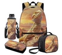 Cugasmaru Lizard Backpack and Lunch Box Set Boys 4-6/6-8/8-10 Kids Bookabags for 4th Grade Girls Elementary School Back Pack with Lunch Bag Pencil Case Middle Student Book Bag Set Schoolbag