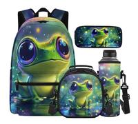 Cugasmaru Lovely Frog Backpack for Kindergarten Girls Backpacks Ages 4-6 Bookbag with Lunch Box and Water Bottle Green 17 inch Little Girl Backpack Kawaii School Bag for Kids 1st 2nd Student