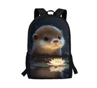 Cugasmaru Otter Flower Backpack for 2nd Grade Girls 17" Lightweight Machine Washable Pocket Sturdy Rucksack School Daypack Travel Home Children Students
