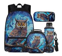 Cugasmaru Owl Backpack for School Girls 4th Grade Purple Floral Backpacks with Lunch Box Cute Backpack for Kids Girl Bookbags 17 inch Kids Back Pack for School Large Capacity 4 Pcs