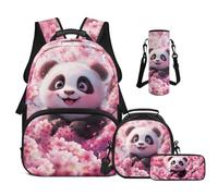 Cugasmaru Panda Backpacks for Girls Floral Backpack for Kids School Bag 4-in-1 Bookbag Set with Lunch Box Pencil Case Water Bottle Sleeve for Pre-teen Girls Boys Schoolbag Elementary Preschool Bookbag