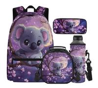Cugasmaru Penguin Backpack and Lunch Box for Girls Backpacks for School Kids 17 inch Bookbag for Elementary Student 4 in 1 Set Elementary 4th Grade Travel Book Bag Rucksack