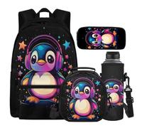 Cugasmaru Penguin Backpack for Kindergarten Girls Backpacks Ages 4-6 Bookbag with Lunch Box and Water Bottle Purple 17 inch Little Girl Backpack Kawaii School Bag for Kids 1st 2nd Student