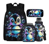 Cugasmaru Penguin Backpack with Lunch Box Kids Girls School Backpacks Lightweight Backpack and Lunch Box Set Boys 4 in 1 Elementary Middle Student Gifts for Back to School