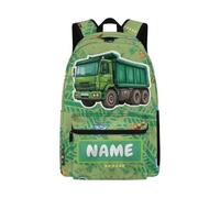 Cugasmaru Personalised Lorry Boy Backpacks Ages 8-10 Heavy Duty Backpack for School Boys Kids Green Car Bookbag with Name Unique Gifts for Student