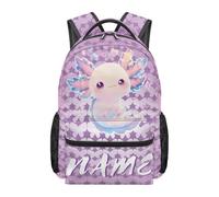 Cugasmaru Personalized Backpacks for Girls- Axolotl Purple Bookbag 17 inch Capybara Backpack for School with Name Custom Initial Schoolbag for Elementary Preschool School Student