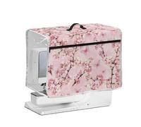 Cugasmaru Sewing Machine Dust Cover Pink Floral Protector with Large Pockets Top Handle for Sewing Room Accessories and Craft Supplies Storage