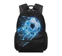 Cugasmaru Soccer Backpack for School Kids 17 Inch Lightweight Multi-Pocket Bag for Backyard Game Family Outing Classic Football Ball Design for Little Boys Young Players