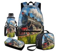 Cugasmaru Train Backpack and Lunch Box Set Boys Backpacks Ages 8-10 Blue School Bag for Girl Backpacks Ages 8-12 Bookbag for 2nd 3rd Grade Primary Casual Backpack Travel Daypack Tote Bags